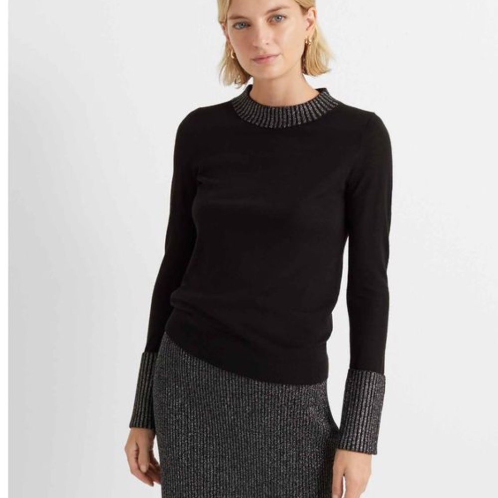 Lurex Trim Sweater Black Club Monaco NWT